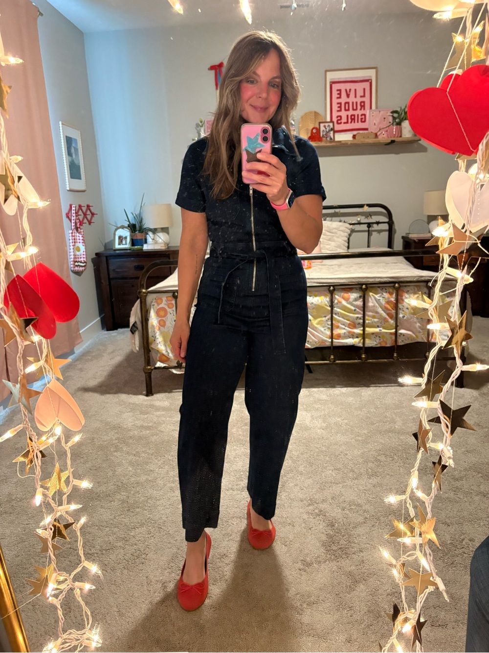 Maeve Dark Blue Denim Colette jumpsuit with Waist Tie